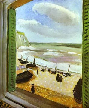 アンリ・マティス Painting - 開いた窓のビーチシーンの抽象的なフォービズム アンリ・マティス